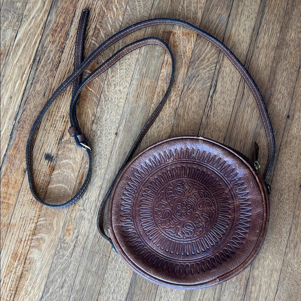 Patricia Nash Circular Brown Leather Crossbody Bag